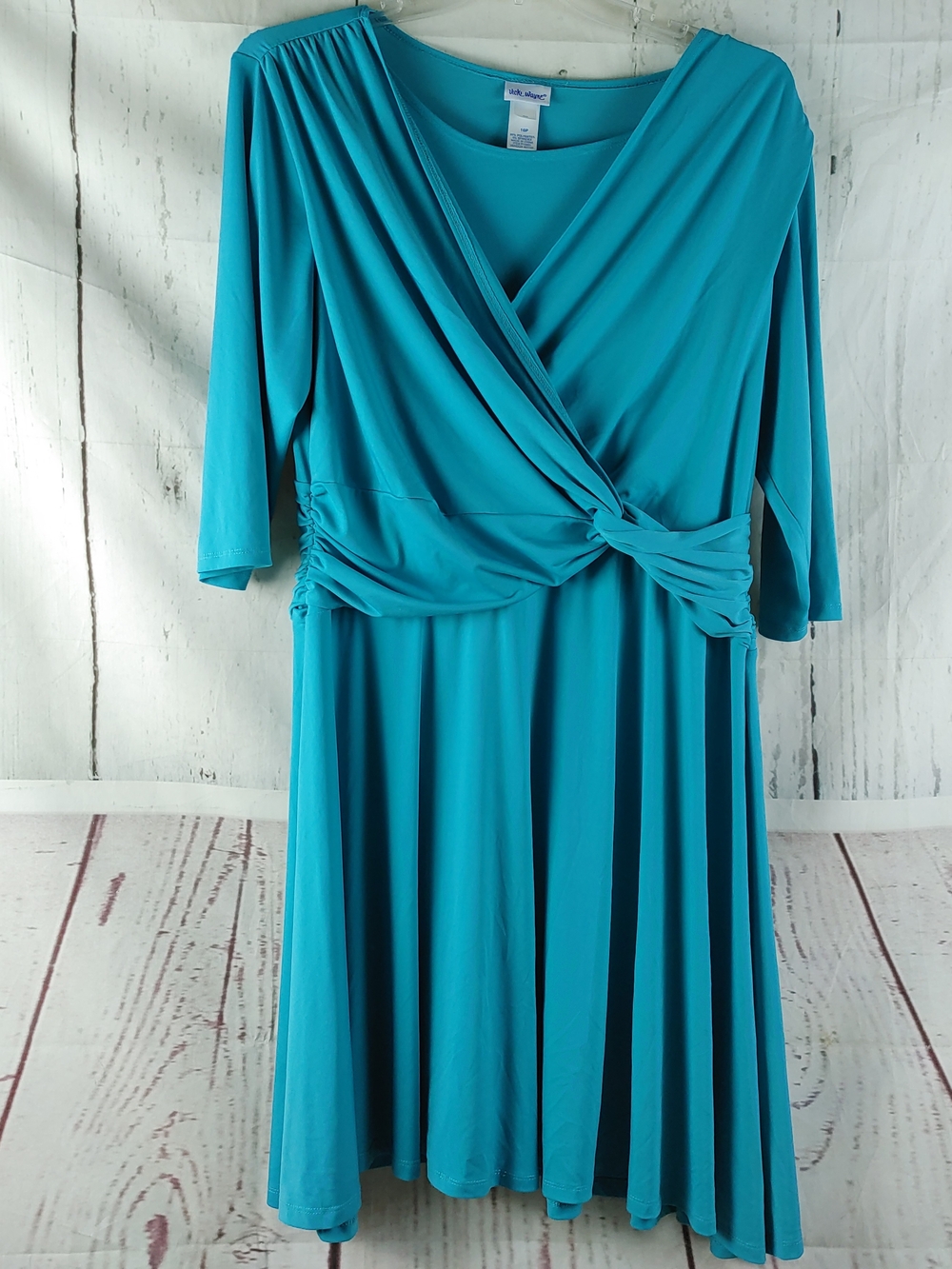 Avenue Teal Faux-Wrap Midi Dress with Knot Waist